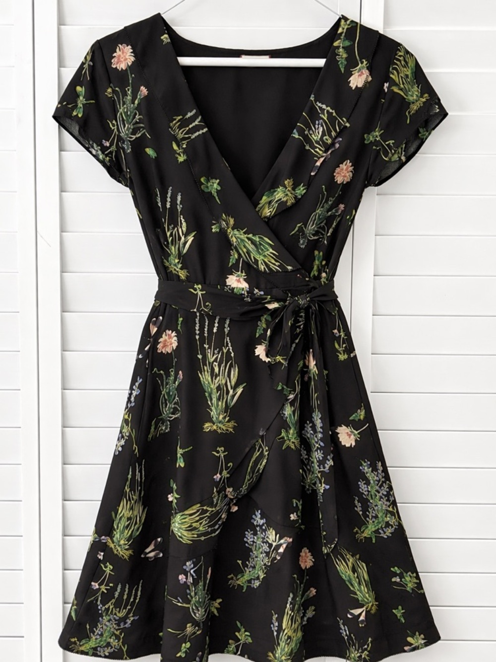 Sunday Best Black Floral Wrap Mini Dress